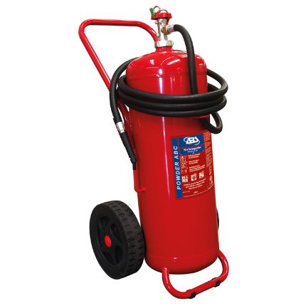 Carro Extintor de incendios, polvo seco, de 50lb presión almacenada, con manguera y boquilla, SOLAS/MED
